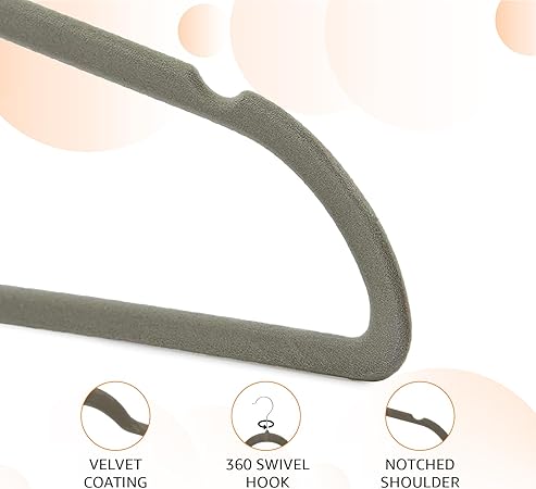 Amazon Basics Slim, Velvet, Non-Slip Suit Clothes Hangers, Gray/Silver - Pack of 30