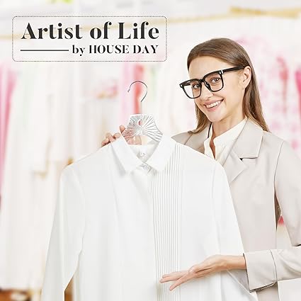 HOUSE DAY Clear Plastic Hangers 12 Pack, Durable Crystal Hangers for Clothes, Light Weight Plastic Dress Hanger for Women, Versatile 16.7‘’ Hanger for Closet and Retail Use, with 360° Swivel Hook