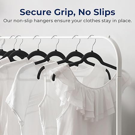 SereneLife 100-Pack Velvet Non-Slip Hangers – Slim Space-Saving Black Clothes Hangers with 360° Swivel Hooks, Heavy Duty Design for Shirts, Coats, Dresses & Closet Organization