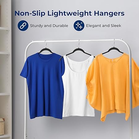 SereneLife 100-Pack Velvet Non-Slip Hangers – Slim Space-Saving Black Clothes Hangers with 360° Swivel Hooks, Heavy Duty Design for Shirts, Coats, Dresses & Closet Organization