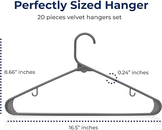 SereneLife Premium 20 Pack Plastic Hangers, Lightweight, Durable, Space Saving Clothes Organizers, Suitable for Shirts, Sweaters, Hoodies, Dresses, Kids Clothes, Good for Home Organization (Gray